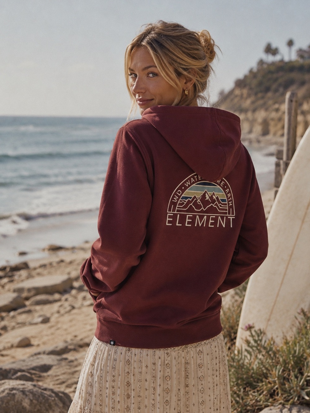 Element Burgundy Pullover Hoodie, Large Fleece Lined Skate/Streetwear Unisex